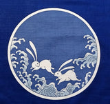 Maruwa - Rabbit picture-painted plate (Navy)　伊万里 綿風呂敷 約100cm 【うさぎ絵皿】　紺　 - Furoshiki (Japanese Wrapping Cloth) 100 x 100 cm