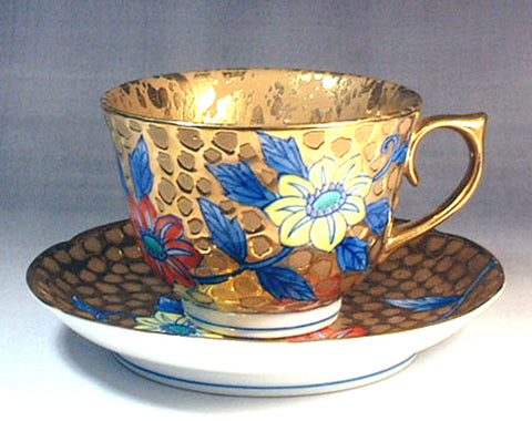 Fujii Kinsai Arita Japan - Somenishiki Golden Tessen Cup & Saucer #3 - Free Shipping