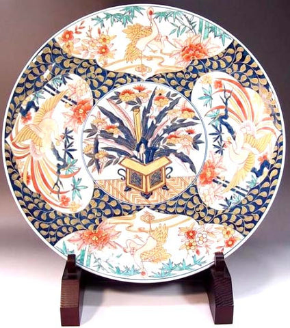 Fujii Kinsai Arita Japan - Reproduced Koimari Somenishiki Kinsai Flower & Birds painting  Ornamental plate 46.50 cm - Free Shipping