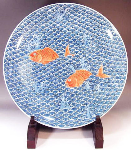 Fujii Kinsai Arita Japan - Somenishiki Kinsai Seigaiha Tai ornament plate 46.00 mm - Free Shipping