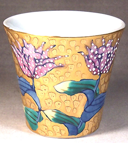 Fujii Kinsai Arita Japan - Somenishiki Golden Hototogisu Sake Cup (Guinomi) - Free shipping
