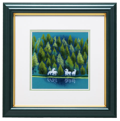 Saikosha - #012-04 Forest of White Horses (Framed Cloisonné ware) - Free Shipping