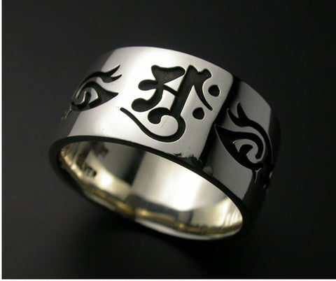 Saito - Buddha in Sanskrit Characters w/ Tribal  Silver Ring