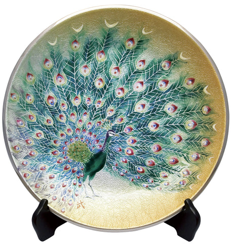 Saikosha - #006-10 Peacock (Cloisonné ware ornamental plate) 36.00 cm - Free Shipping