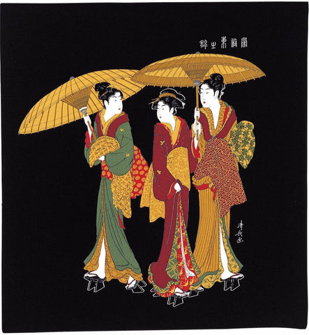 Ukiyoe Chirimen Yuzen - Torii Kiyonaga  -Ugaeri (湯帰り) - Furoshiki  68 x 68 cm