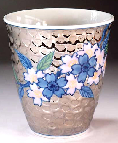 Fujii Kinsai Arita Japan - Somenishiki Platinum Sakura Free Cup - Free shipping