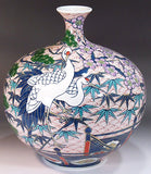 Fujii Kinsai Arita Japan - Somenishiki Kinsai Sho Chiku Bai Tsuru Vase 29.50 cm - Free Shipping
