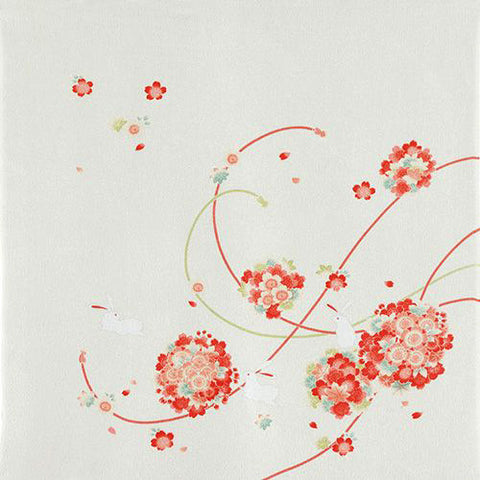 Rayon Chirimen - Koyomi Hanamari Usagi cream - 花まりうさぎ クリーム - Furoshiki  68 x 68 cm