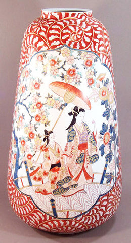 Fujii Kinsai Arita Japan - Reproduced Koimari Somenishiki Kinsai Karakusa wari Genroku beauty  Vase  57.00 cm - Free Shipping