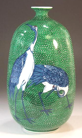 Fujii Kinsai Arita Japan - Somenishiki Pair Crane in the snow Vase  22.50 cm - Free Shipping