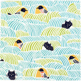 Kata Kata - Neko to Tori (Cats and birds) Green  ねこととり グリーン- Furoshiki   45 x 45 cm