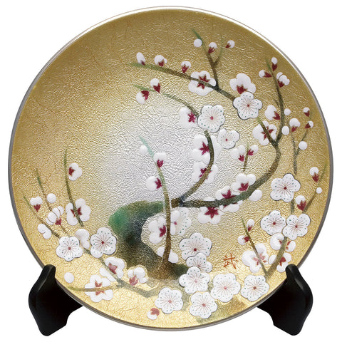 Saikosha - #006- 05 White Plum (Cloisonné ware ornamental plate) 30.00 cm - Free Shipping