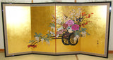 Japanese Traditional Hand Paint Byobu (Gold Leaf Folding Screen) - T 9 - Free Shipping
