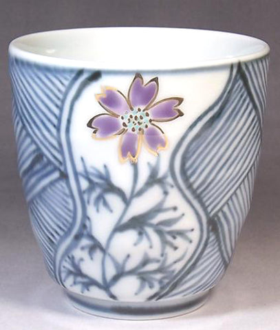 Fujii Kinsai Arita Japan - Somenishiki Kinsai Cosmos Japanese Tea Cup  (Yunomi) - Free shipping