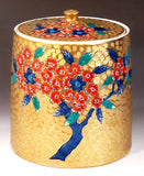 Fujii Kinsai Arita Japan - Somenishiki Golden Sakura mizusashi for Tea ceremony - Free Shipping