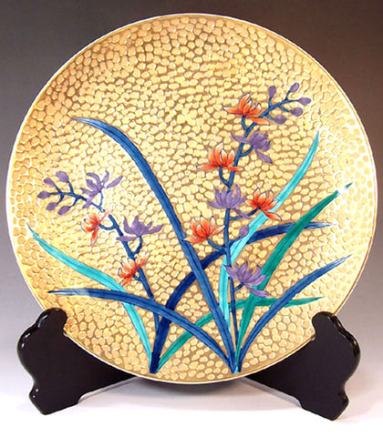 Fujii Kinsai Arita Japan - Somenishiki Golden Ran (Orchid)  Ornamental plate 31.00 cm - Free Shipping