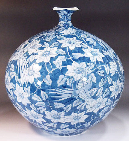 Fujii Kinsai Arita Japan - Sometsuke Phoenix & Tessen Vase  32.90 cm - Free Shipping