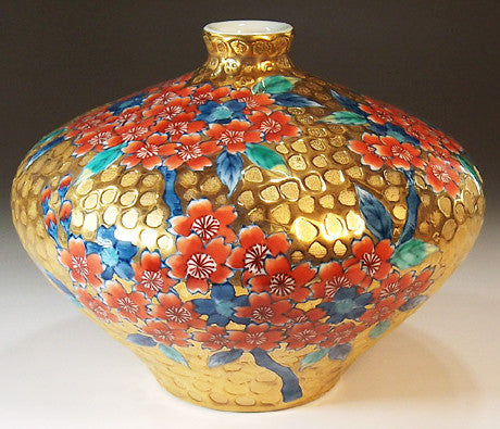 Fujii Kinsai Arita Japan - Somenishiki Golden Sakura Vase 14.90 cm - Free Shipping