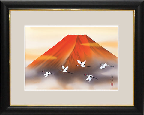 Sankoh Framed Mt. Fuji - G4-BF012L - Aka Fuji Hisho  (Mt. Fuji & cranes)