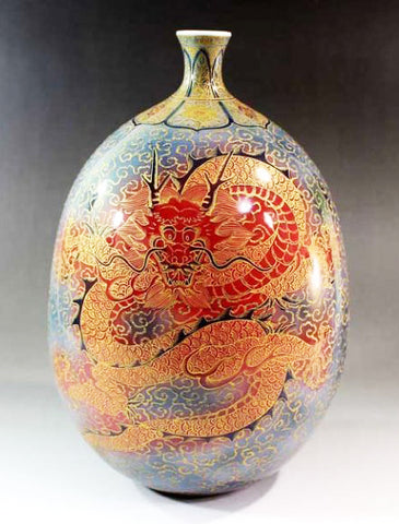 Fujii Kinsai Arita Japan - Yurisai Kinran Dragon Ornamental vase 27.50 cm (Superlative Collection) - Free Shipping