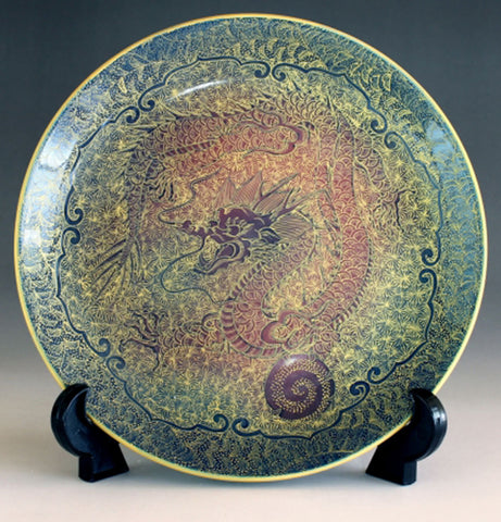 Fujii Kinsai Arita Japan - Yurisai Kinran Rise Dragon Ornamental plate 19.00 cm (Superlative Collection) - Free Shipping