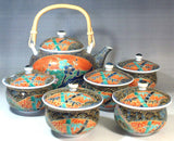 Fujii Kinsai Arita Japan - Somenishiki  Kinsai Matsu,Take, Ume Japanese Teapot & Teacup (Yunomi) 5 Units set - Free Shipping