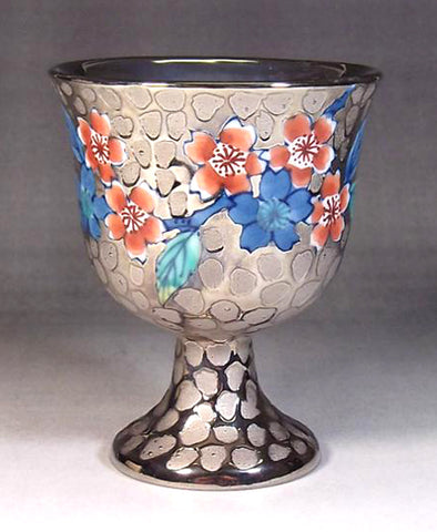 Fujii Kinsai Arita Japan - Somenishiki Platinum Sakura Wine Cup - Free shipping