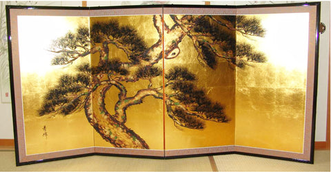 Japanese Traditional Hand Paint Byobu (Gold Leaf Folding Screen) - T 29 - Free Shipping