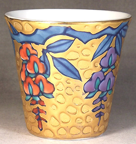 Fujii Kinsai Arita Japan - Somenishiki Golden Fuji (Wisteria) Sake Cup (Guinomi) - Free shipping