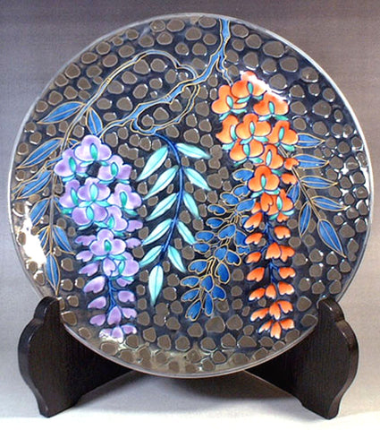 Fujii Kinsai Arita Japan - Tetsuyu Golden Fuji (Wisteria) Ornamental plate 19.00 cm  - Free Shipping