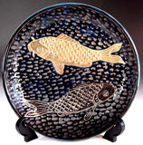 Fujii Kinsai Arita Japan - Tetsuyu Platinum & Gold Carp Ornamental plate 19.80 cm - Free Shipping