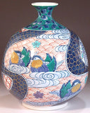 Fujii Kinsai Arita Japan - Somenishiki  Kinsai Oshidori (Mandarin duck) vase 17.50 cm - Free Shipping