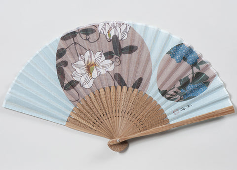 Traditional handcrafted Kyoto Ladies' Sensu - Ito Jakuchu - Tessen & Ajisai - Blue