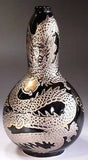 Fujii Kinsai Arita Japan - Tenmokuyu Gold & Platinum Rise Dragon vase 23.20 cm  - Free Shipping