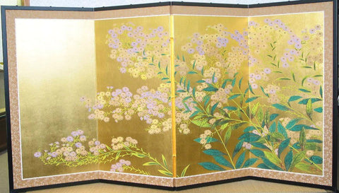 Tominaga Jyuho - Japanese Traditional Hand Paint Byobu (Gold Leaf Folding Screen) - X123 - Free Shipping