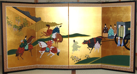 Murata Yuin - Japanese Traditional Hand Paint Byobu (Gold Leaf Folding Screen) - X167 - Free Shipping