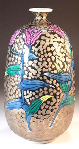 Fujii Kinsai Arita Japan - Somenishiki Platinum Hototogisu  Vase 22.50 cm - Free Shipping