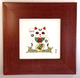 Fujii Kinsai Arita Japan - Somenishiki Maneki Neko ceramic plate picture - Free Shipping