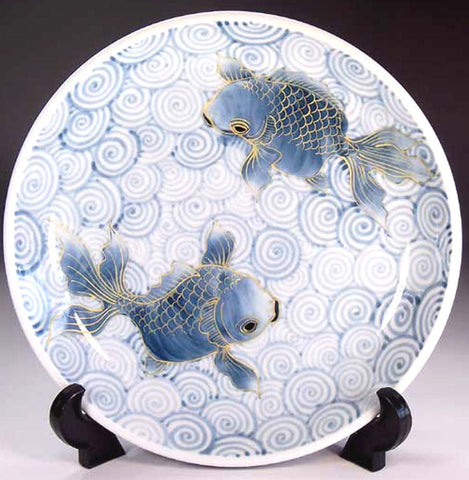 Fujii Kinsai Arita Japan - Kosometsuke Kinsai Goldfish Ornamental plate 19.80 cm - Free Shipping