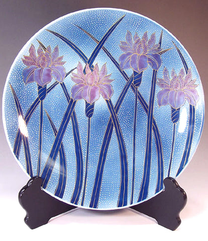 Fujii Kinsai Arita Japan - Somenishiki Kinsai Yurikou Shobu(Iris) Ornamental plate 33.30 cm - Free Shipping