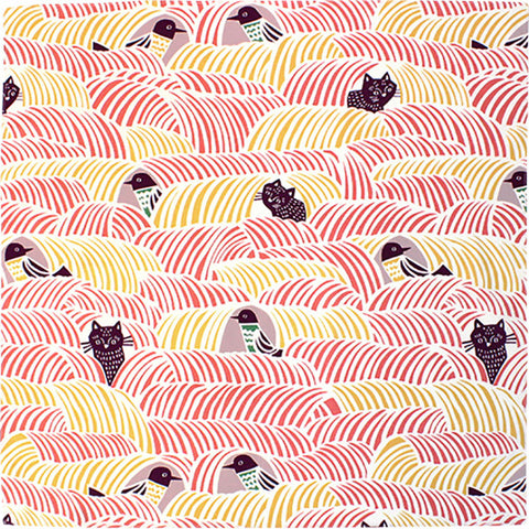 Kata Kata - Neko to Tori (Cats and birds) Pink ねこととり ピンク- Furoshiki   70 x 70 cm