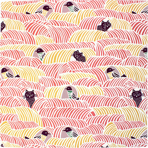 Kata Kata - Neko to Tori (Cats and birds) Pink - Furoshiki   70 x 70 cm