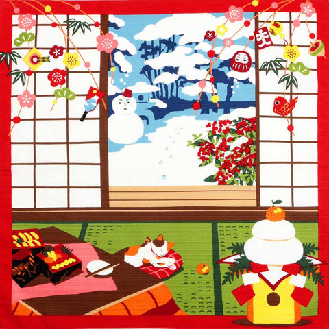 Mikeneko Mike - January Furoshiki (Japanese Wrapping Cloth)