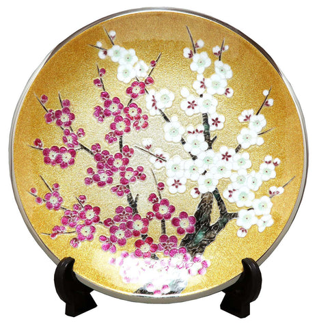 Saikosha - #005-13 Red & White Plum (Cloisonné ware ornamental plate) 27.00 cm - Free Shipping