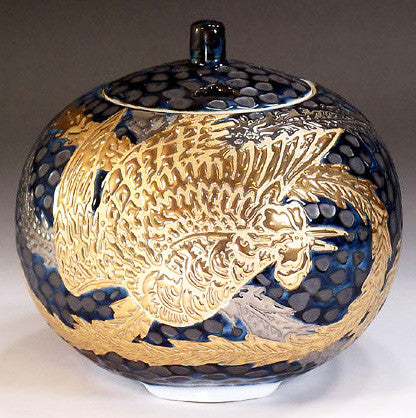 Fujii Kinsai Arita Japan - Tetsuyu Platinum & Gold Phoenix Incense burner 10.70 cm  - Free Shipping