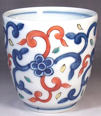 Fujii Kinsai Arita Japan - Somenishiki Karakusa Monyo Japanese Tea Cup  (Yunomi) - Free shipping