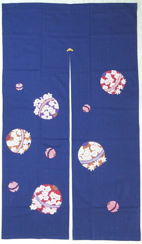 Kyoto Noren (Doorway curtain) 85 cm X 150 cm - Suzu Chirashi (Navy) - Free Shipping