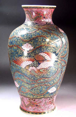 Fujii Kinsai Arita Japan - Yurisai Kinran Phoenix & Dragon vase 30.60 cm (Superlative Collection) - Free Shipping