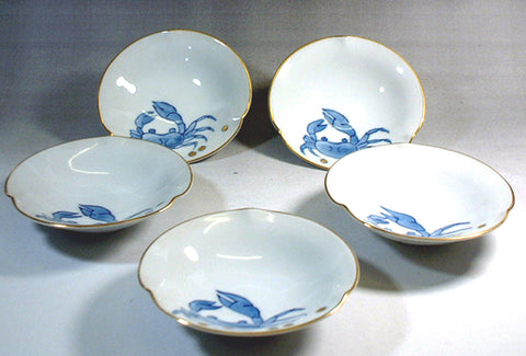 Fujii Kinsai Arita Japan - Somenishiki Kinsai Crab Kobachi (Small Bowl) 5 units set - Free Shipping