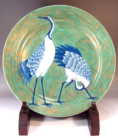 Fujii Kinsai Arita Japan - Somenishiki  Kinsai Couple Crane Ornamental plate 39.50 cm - Free Shipping